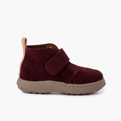 Boys suede boots sport sole with adherent strap Burgundy