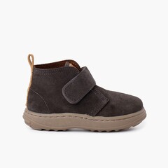 Boys suede boots sport sole with adherent strap Grey