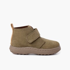 Boys suede boots sport sole with adherent strap Dry Green