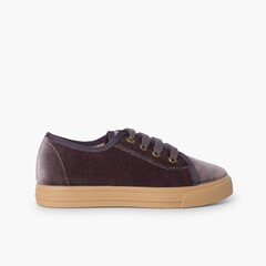  Velvet lace-up trainers with wide sole for kids Grey
