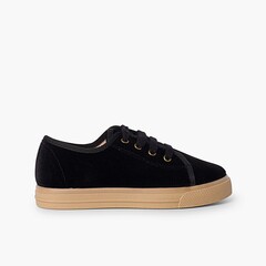  Velvet lace-up trainers with wide sole for kids Black