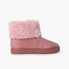  Girls cowl neck fur boots Pink