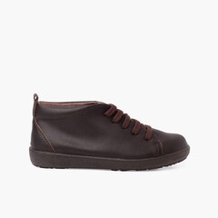 Leather Shoes type Ankle Boots Lace-up Brown