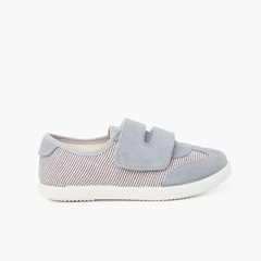Striped and Suede Sneakers Double Riptape Strap Greyish Blue