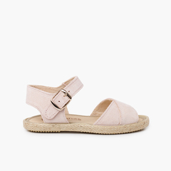 Suede Sandal with Crossed Straps and Jute Sole Pink
