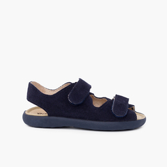 Split leather sandal with adherent front strips Navy Blue