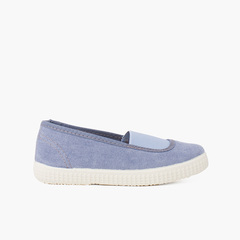 Elastic eco canvas flats and sneaker-type sole Blue