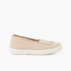 Elastic eco canvas flats and sneaker-type sole Beige