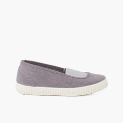 Elastic eco canvas flats and sneaker-type sole Grey