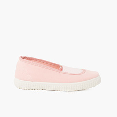Elastic eco canvas flats and sneaker-type sole Pink