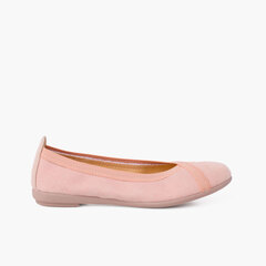 Backstitch Ballet Flats with Crossed Elastic Nude
