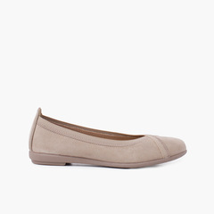 Backstitch Ballet Flats with Crossed Elastic Taupe
