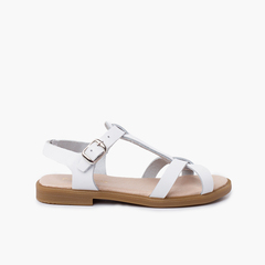 Girl leather sandals with buckle closure straps White