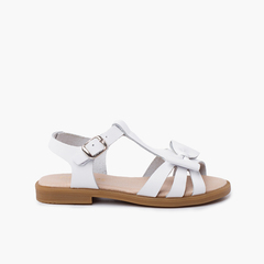 Girl leather sandal with buckle closure White