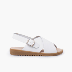 Crossed leather sandal with wide straps White