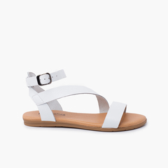 Girl and woman leather sandal cross strap bracelet buckle White