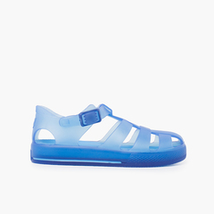 Tonal sole jelly sandals and clip button closure Blue