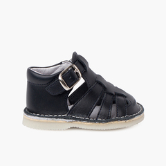  Baby leather sandals with buckle closure Navy Blue