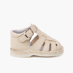  Baby leather sandals with buckle closure Beige