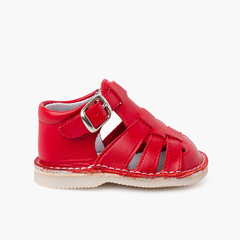  Baby leather sandals with buckle closure Red