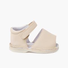 Leather menorcan baby sandals adherent strip  Beige