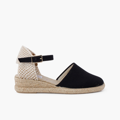 wedge espadrilles with buckle for girls and women Black