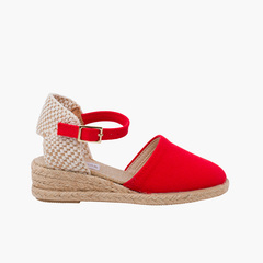wedge espadrilles with buckle for girls and women Red