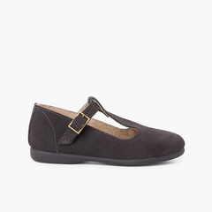 Retro mary janes with hold details and central strap Grey