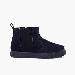 Wide sole boots with zip and elastic for kids Navy Blue