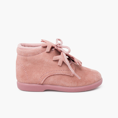 Suede lace-up boots with snowflake ornament Pink