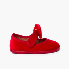 Velvet mary jane with a tie strap Red