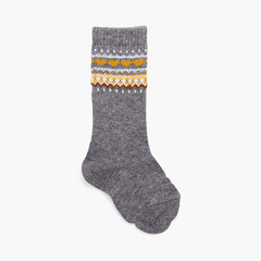 Geometric striped patterns high socks Grey
