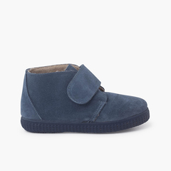 Furry adherent wide strap ankle boots Blue