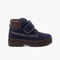 Track sole boots with adherent closure stitching Navy Blue