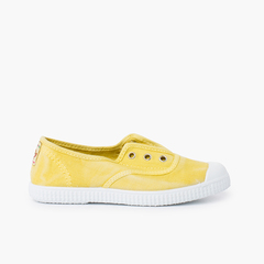 Worn Effect Canvas Trainers Without Laces Yellow