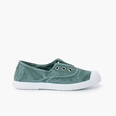 Worn Effect Canvas Trainers Without Laces Green pine