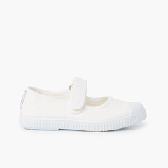 Rubber Toe Mary Janes hook-and-loop Closure White