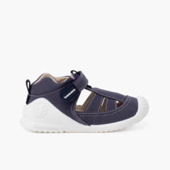 Sportive sandals with toe cap and riptape fastening Navy Blue