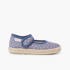 Mary janes with Espadrille Sole and Riptape Strap Blue denim