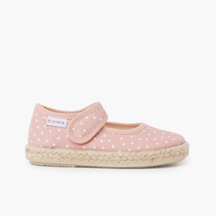 Mary janes with Espadrille Sole and Riptape Strap Blush pink