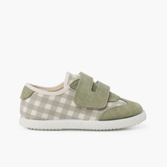 Vichy and split suede trainers with double riptape strap Pastel Green
