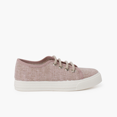 Linen lace-up trainers Blush pink