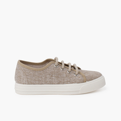 Linen lace-up trainers Natural