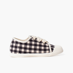 Gingham trainers with laces and rubber toe Black
