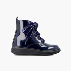 Garvalín Patent Leather Zippered Boots Navy Blue