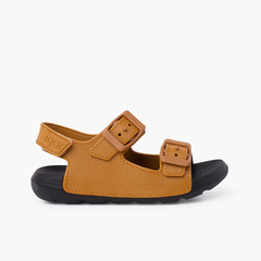 Double buckle sandals with EVA Sole and riptape Caramel