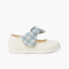 Gingham bow Mary janes with hook-and-loop fastening Sky Blue