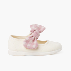 Gingham bow Mary janes with hook-and-loop fastening Pastel Pink