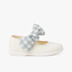 Gingham bow Mary janes with hook-and-loop fastening Pastel Green