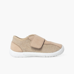Linen and nobutex trainers with hook-and-loop fastening Natural